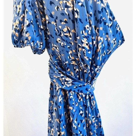 NWT NINE WEST Women Short Sleeve Pullover One Shoulder Belted Blue Dress Size 3X - Picture 4 of 15